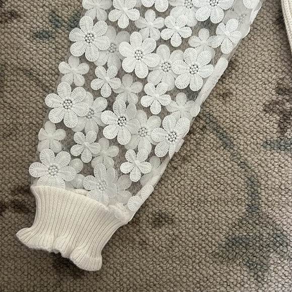 French Connection White Floral Lace Sweater, Small - Picture 5 of 6